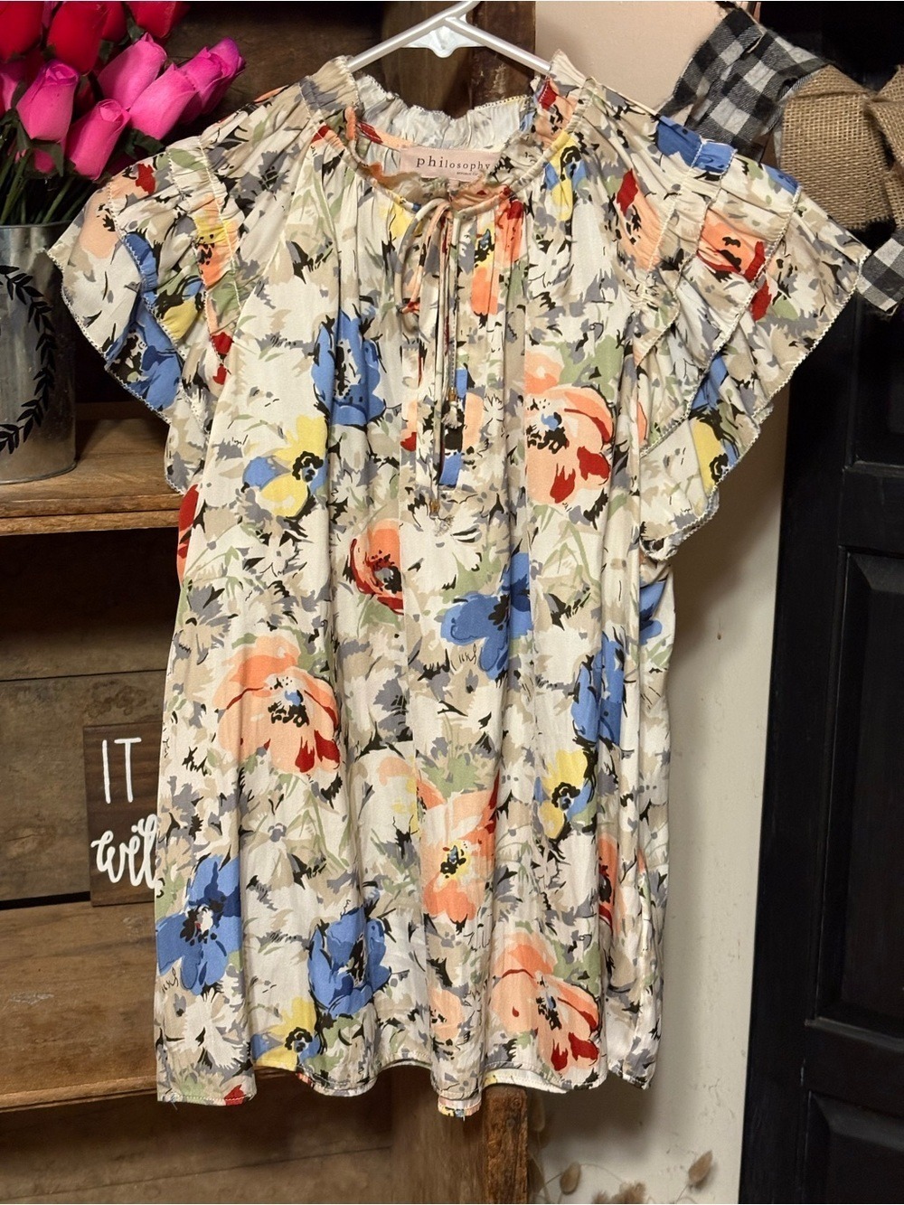 Philosophy Republic Clothing Floral Flutter Sleeve Boho Blouse small cottagecore - Picture 2 of 10